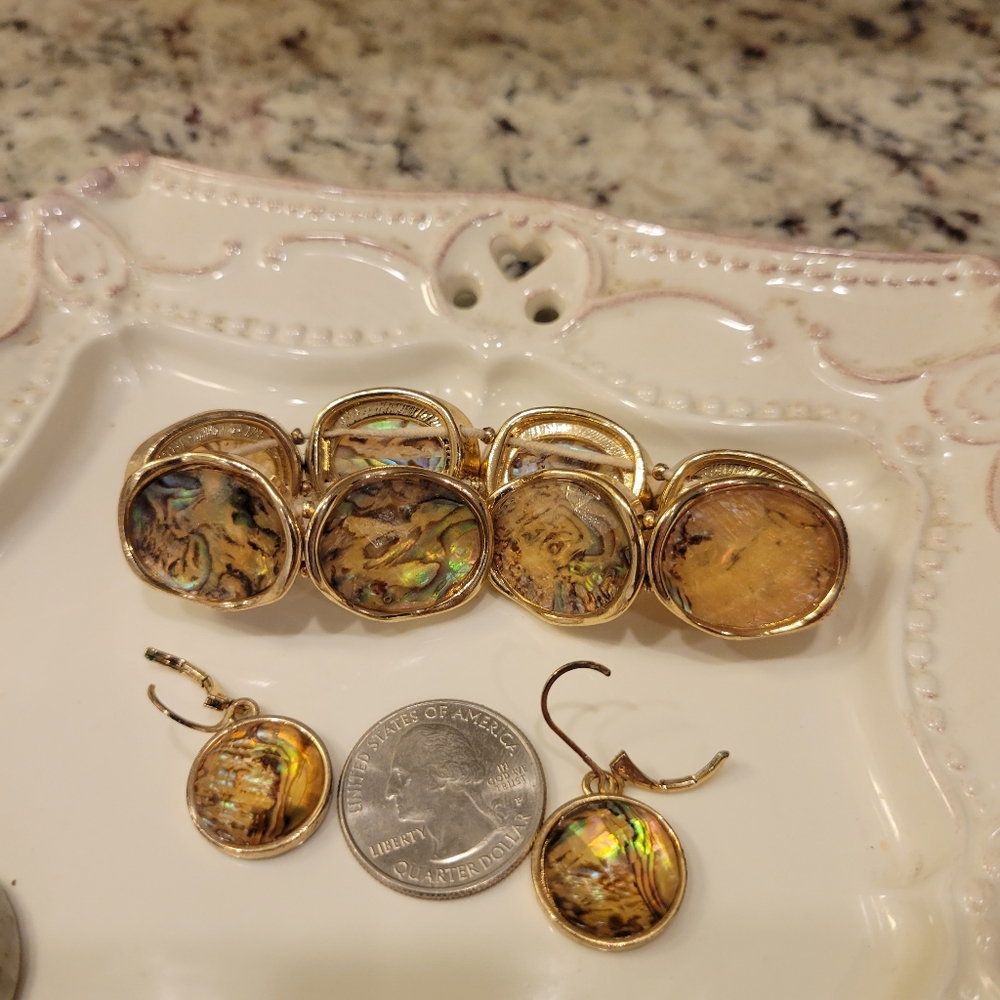 Pretty Abalone Shell Drop Earrings and Bracelet